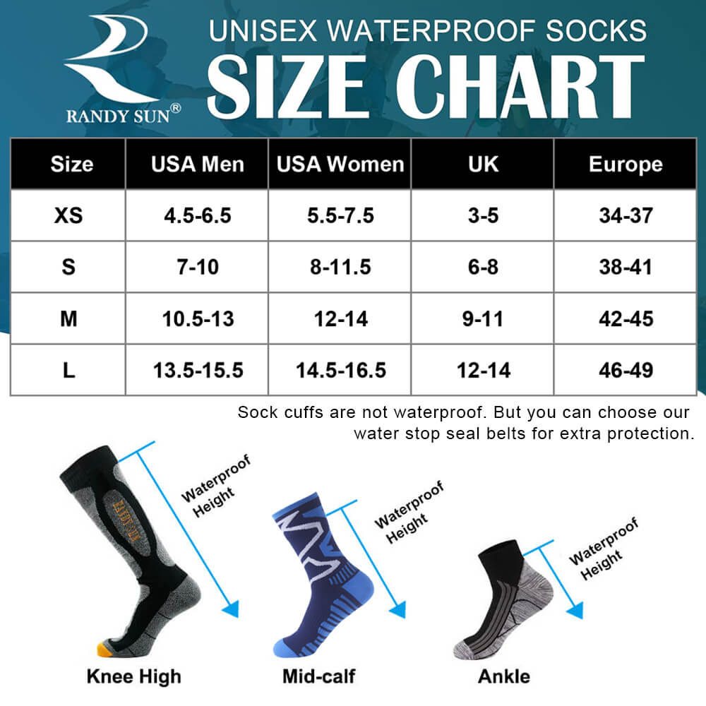 RANDY SUN Merino Wool Knee High Waterproof Socks With Water Stop Seal RANDY SUN Merino Wool Knee High Waterproof Socks With Water Stop Seal