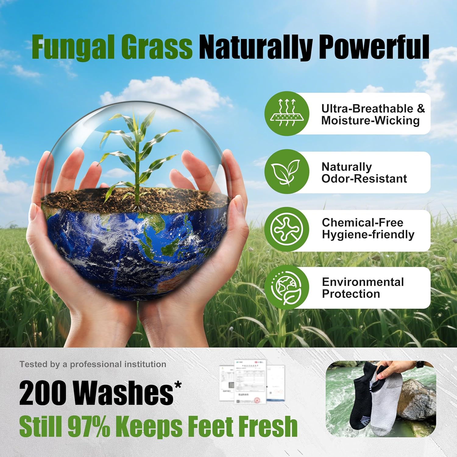 RANDY SUN 2.82oz Ultra Thin Breathable Waterproof Socks Mid Calf Quick Dry RS321