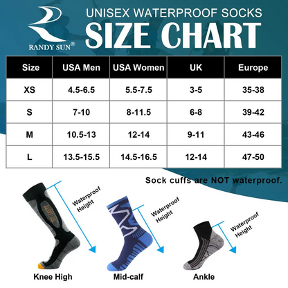waterproof socks size chart