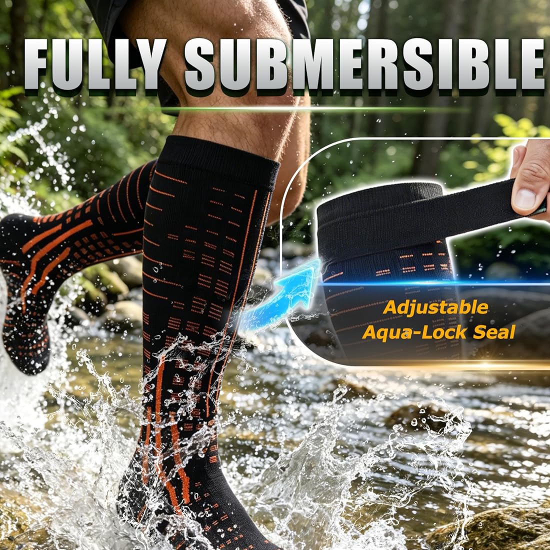 RANDY SUN Merino Wool Knee High Waterproof Socks With Water Stop Seal Belts RS250