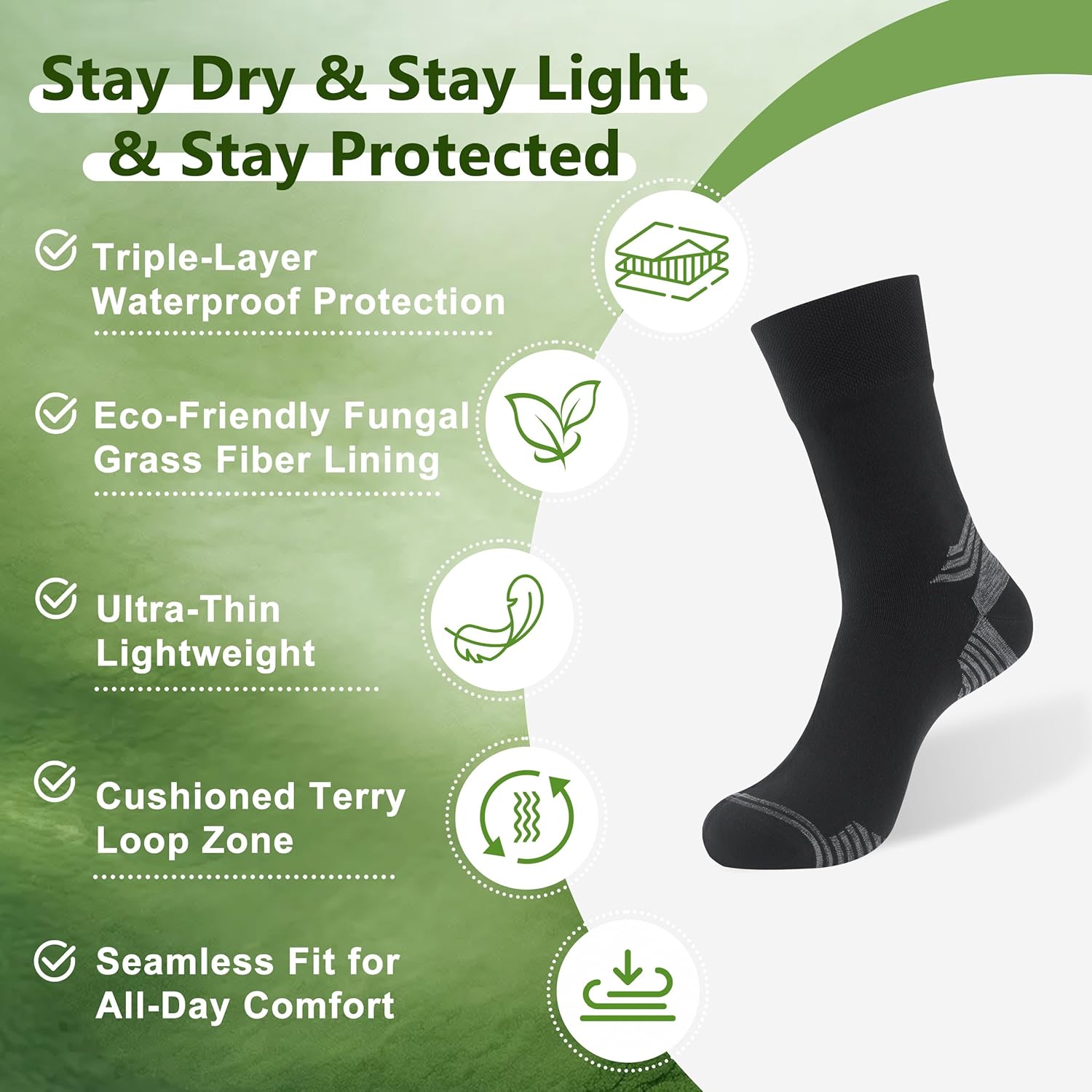 RANDY SUN 2.82oz Ultra Thin Breathable Waterproof Socks Mid Calf Quick Dry RS321