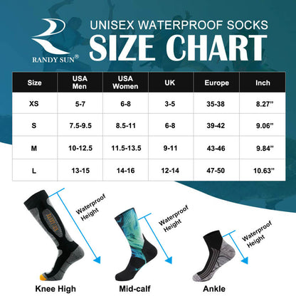 size chart waterproof crew socks