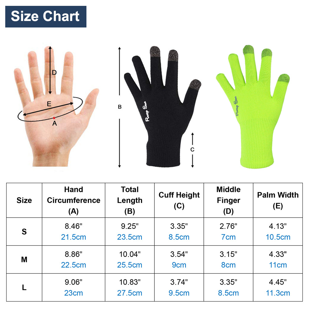 size chart waterproof gloves