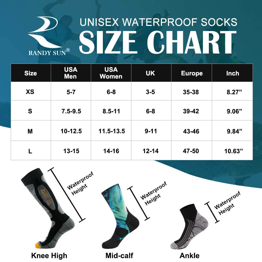 RANDY SUN Black Knee High Waterproof Socks 10-50 Pairs